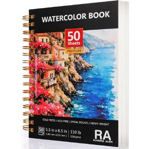 50 Sheets Watercolor Paper,8.5"X5.5" Water Color Paper Pad,110lb/230gsm Painting Drawing Paper Book,Cold Press Watercolor Sketchbook,Art Supplies for Adults & Students to Practice in Kuwait
