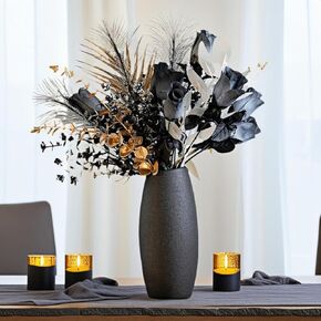 Black Gold Artificial Floral Arrangement, Rose & Eucalyptus Leaves Premium Textured Decorative Piece Modern Neutral Home Decor Elegant Dining Table Centerpiece Gothic Aesthetic Style Halloween Decor in Saudi Arabia