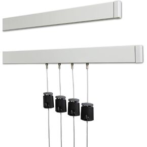 AS Hanging 8ft Gallery & Picture Rail System Set (2x4ft Rails) Matte White Aluminum & 4 Nylon Wires | 15lb Max Load per Cable | Wall Hanging Hardware for Home & Office in Saudi Arabia