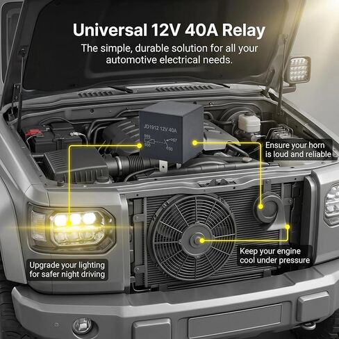 JD1912 12V 40A 4-Pin Automotive Relay, Heavy Duty 40 Amp Relay for Horns, Fans, Lights, Universal Fit in Kuwait