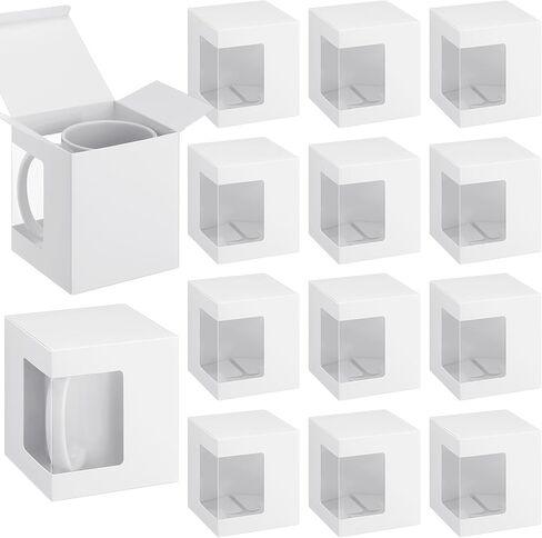 Harloon 72 Pcs Mug Boxes for Gift Coffee Mug Gift Box Transparent Packaging Box Gift for Blanks Sublimation 11oz, 12oz, 15oz Ceramic Blank Coffee Mugs Cups Gift Wrapping(Black) in Kuwait