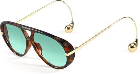 2025Designer Oversized Aviator Sunglasses for Women with Double Bridge and Earrings(Includes Pouch & Cloth) in Saudi Arabia
