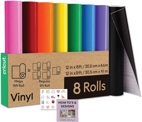 مجموعة من الفينيل الدائم الفاخر بألوان قوس قزح من Cricut - تصميم مخصص لمشاريع الحرف اليدوية لتزيين المنزل وشارات الأكواب وعلامات البهلوانات والهدايا الشخصية للحفلات، بكرات لاصقة لامعة مقاومة للطقس in Kuwait