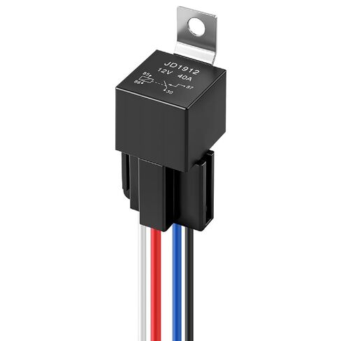 مجموعة مرحل 12 فولت، مرحل سيارة 40 أمبير 12 فولت مع أسلاك شديدة التحمل 12 AWG و16 AWG أسلاك مرمزة بالألوان ومآخذ تسخير، 4 دبابيس SPST للسيارة والشاحنات والدراجات النارية والقوارب والشاحنة (5 دبابيس) in Kuwait