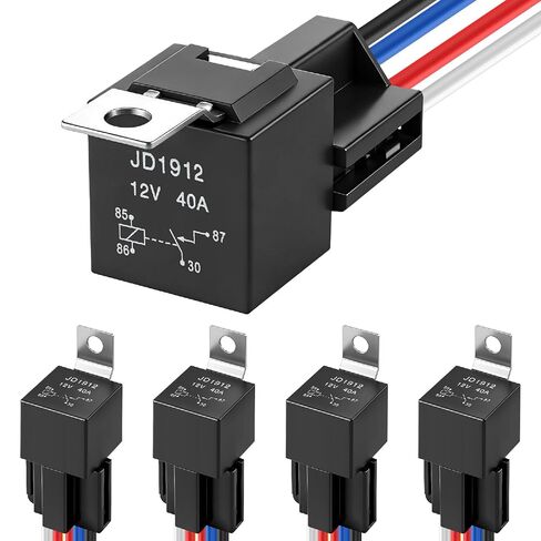 مجموعة مرحل 12 فولت، مرحل سيارة 40 أمبير 12 فولت مع أسلاك شديدة التحمل 12 AWG و16 AWG أسلاك مرمزة بالألوان ومآخذ تسخير، 4 دبابيس SPST للسيارة والشاحنات والدراجات النارية والقوارب والشاحنة (5 دبابيس) in Kuwait