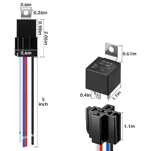 مجموعة مرحل 12 فولت، مرحل سيارة 40 أمبير 12 فولت مع أسلاك شديدة التحمل 12 AWG و16 AWG أسلاك مرمزة بالألوان ومآخذ تسخير، 4 دبابيس SPST للسيارة والشاحنات والدراجات النارية والقوارب والشاحنة (5 دبابيس) in Kuwait