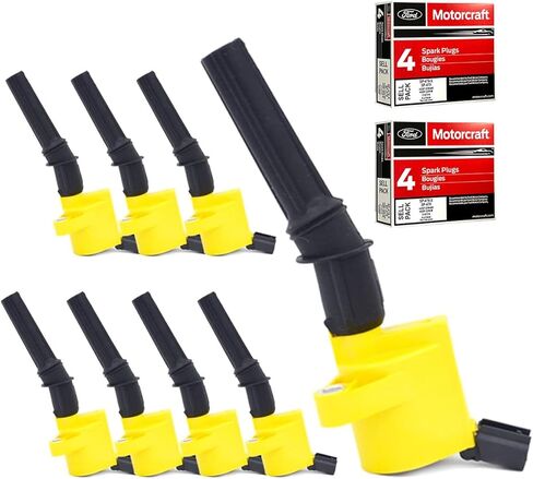 MAS Ignition Coil Pack Set of 8 & Motorcraft Spark Plugs SP479 Compatible with Ford Expedition F150 F250 F350 Super Duty Expedition 4.6L 5.4L V8 DG508 FD503 Yellow in Saudi Arabia