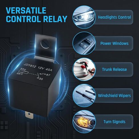 JD1912 12V 40A مرحل السيارة، مفتاح SPST-NO شديد التحمل 4 دبوس للسيارة والشاحنة والدراجات النارية والقارب وعربة الجولف - بديل لضوء الضباب والقرن والمروحة وأضواء العمل LED in Kuwait