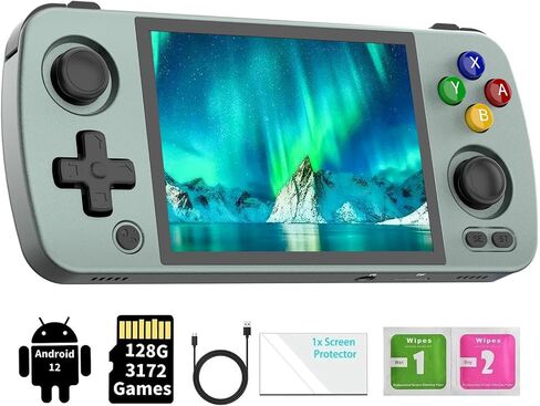 RG405M Retro Game Handheld Game Console, Aluminum Alloy Shell 4-inch IPS Touch Screen 640*480 Resolution Compatible with Google Play Store Built-in 128G TF Card Pre-loaded 3172 Games in Kuwait