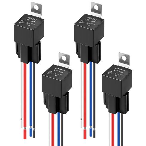 مجموعة مرحل 12 فولت، مرحل سيارة 40 أمبير 12 فولت مع أسلاك شديدة التحمل 12 AWG و16 AWG أسلاك مرمزة بالألوان ومآخذ تسخير، 4 دبابيس SPST للسيارة والشاحنات والدراجات النارية والقوارب والشاحنة (5 دبابيس) in Kuwait