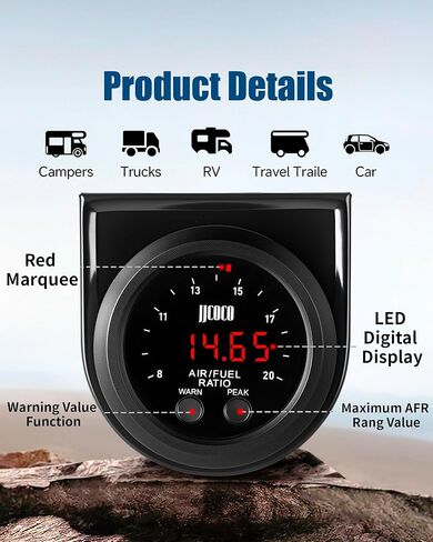 مجموعة قياس نسبة الهواء/الوقود AFR ذات النطاق العريض مع مستشعر الأكسجين LSU 4.9 O2 شاشة LED رقمية 12 فولت AFR جهاز قياس النطاق العريض UEGO 52 مم (2-1/16 بوصة) in Kuwait