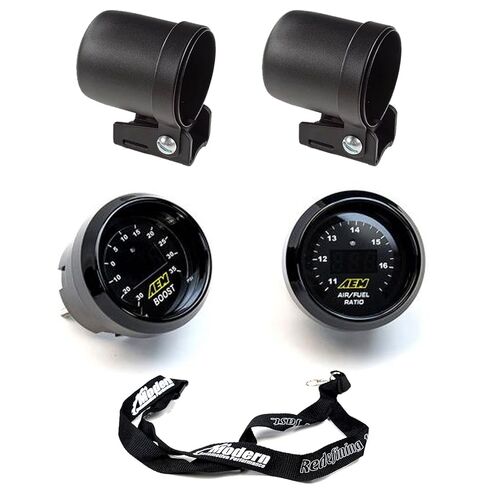 مجموعة أدوات قياس AEM 2 UEGO WideBand Air Fuel Ratio + مقياس الضغط المعزز -30-35psi مع أكواب تثبيت عداد تلقائي من MAPerformance in Kuwait