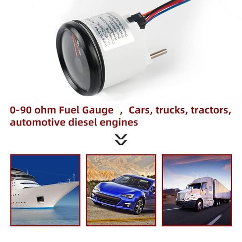 0-90 Ohm Fuel Gauge, Marine Boat Gas Fuel Tank Meter Gauge with LED Backlight, Universal Fuel Level Gauge for AUTO Car Truck Vehicle RV (Black) in Kuwait