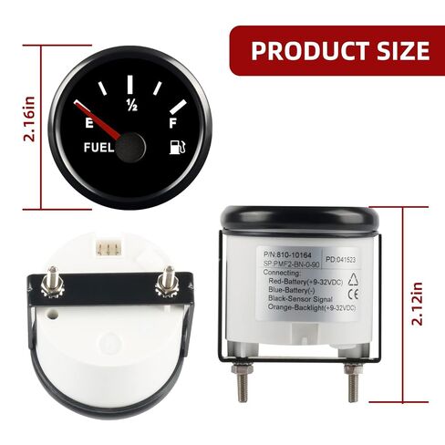 0-90 Ohm Fuel Gauge, Marine Boat Gas Fuel Tank Meter Gauge with LED Backlight, Universal Fuel Level Gauge for AUTO Car Truck Vehicle RV (Black) in Kuwait
