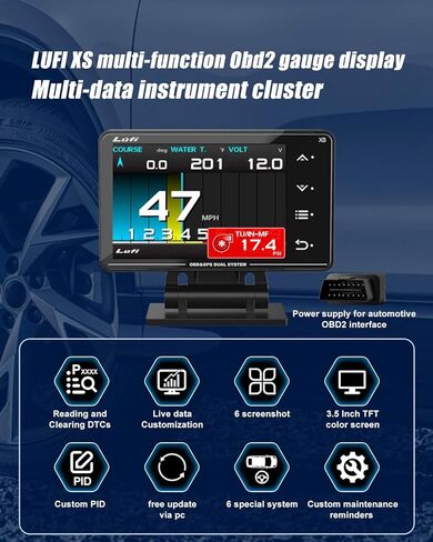 شاشة قياس Lufi Xs Revolution OBD2. مجموعة أدوات إلكترونية متعددة الوظائف. رفيق سيارتك، يمنع التحميل الزائد. in Kuwait