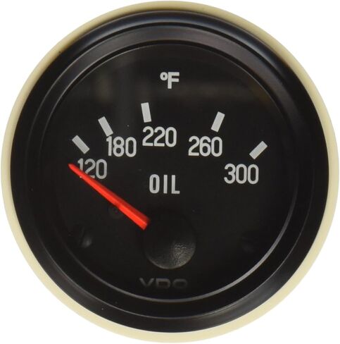 VDO 310012 مقياس درجة الحرارة الكهربائية على طراز قمرة القيادة بقطر 2 1/16 بوصة، 300 فهرنهايت، وجه قرص أبيض in Kuwait