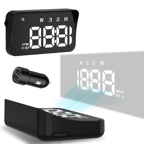شاشة عرض رأسية للزجاج الأمامي للسيارة، شاشة HUD للسيارة، توصيل وتشغيل USB، مفتاح MPH/KMH، معايرة السرعة، سطوع قابل للتعديل، تنبيه السرعة الزائدة، عرض خط كبير in Kuwait