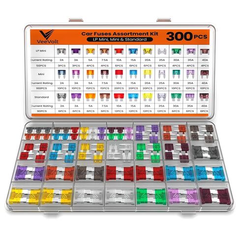 300 Pcs Car and Automotive Fuse Kit Standard Mini and Low Profile Mini Fuses Assortment Color-Coded with Pullers Portable PP Case CE Certified for Cars Trucks Motorcycles and Boats in Saudi Arabia
