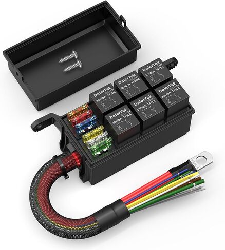 DaierTek 12V صندوق مرحل 6 Way12 AWG صندوق مرحل مقاوم للماء سلكي مسبقًا 6 فتحات ATC/ATO كتلة مرحل الصمامات لوحة مرحل عالمية للسيارات والقوارب البحرية in Kuwait