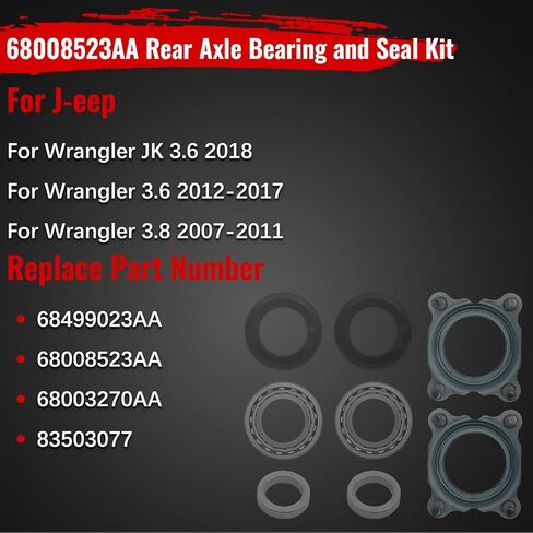 68499023AA محمل المحور الخلفي ومجموعة الختم لـ J-eep Wrangler 3.6 2012-2017، لـ Wrangler JK 3.6 2018، لـ Wrangler 3.8 2007-2011 طقم محمل المحور الخلفي 68003270AA 68008523AA 8 قطع طقم ختم المحور الخلفي in Kuwait
