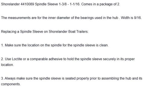 Replacement for Shorelander 4410089 Spindle Sleeve 1-3/8-1-1/16-2 Pack OEM in Kuwait