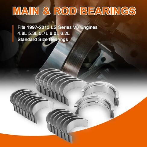 STD Main & Rod Bearing Set Replacement for Chevy LS 4.8 5.3 5.7 6.0 6.2L Engine 1997-2013 LS1 LS2 LS3 V8, Standard Size Crankshaft Connecting Rod Bearing kit MS2199P MB5293SI CB663P in Kuwait