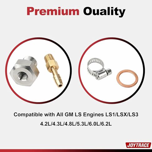 Stainless Steel Oil Pump Priming Adapter Kit for All Chevy GM LS Engines LS1 LS2 LS3 LSX 5.3L 6.0L 6.2L - Includes Brass Barbed Fitting, M16x1.5 Stainless Steel Plug, Washer & Clamp in Kuwait