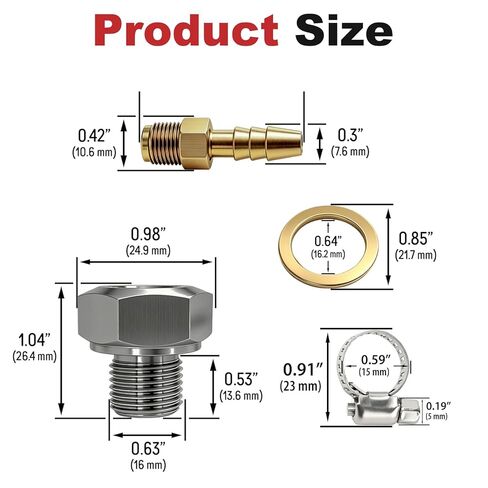 Stainless Steel Oil Pump Priming Adapter Kit for All Chevy GM LS Engines LS1 LS2 LS3 LSX 5.3L 6.0L 6.2L - Includes Brass Barbed Fitting, M16x1.5 Stainless Steel Plug, Washer & Clamp in Kuwait
