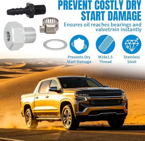 مجموعة محول مضخة الزيت لمحركات Chevy GM LS LS1، LS2، LS3، LSX، 4.2L، 4.3L، 5.3L، 6.0L، 6.2L - قابس سداسي M16x1.5 من الفولاذ المقاوم للصدأ in Kuwait