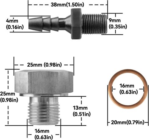 VANEST M16x1.5 Oil Pump Sensor Adapter Kit Compatible with All Chevy GM, LS Engines LS1 LS2 LS3 LSX 5.3L 6.0L 6.2L, Oil Pump Priming Adapter Car Engines Accessories, Stainless Steel 1/8 NPT in Kuwait