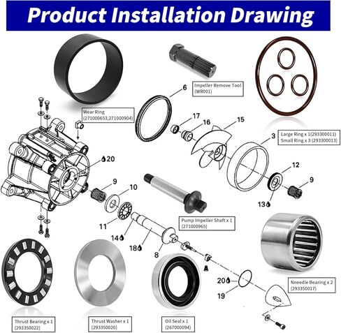 Jet Pump Rebuild Kit Impeller Shaft & Wear Ring & Bearing Seal Kit with Removal Tools for Sea-Doo GTI GTX 3D RX XP GSX GTS LRV LRV DI/RFI/Limited/LE/LE RFI/RFI in Kuwait
