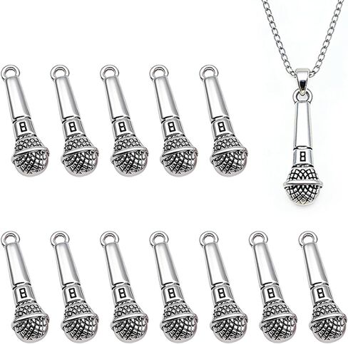 سحر الميكروفون، 50 قطعة من إكسسوارات تزيين القلائد DIY ذات موضوع الموسيقى لقلادة وسوار وأقراط وسلسلة مفاتيح وسترة وسحاب وخلخال مجوهرات مصنوعة يدويًا (فضي) in Saudi Arabia