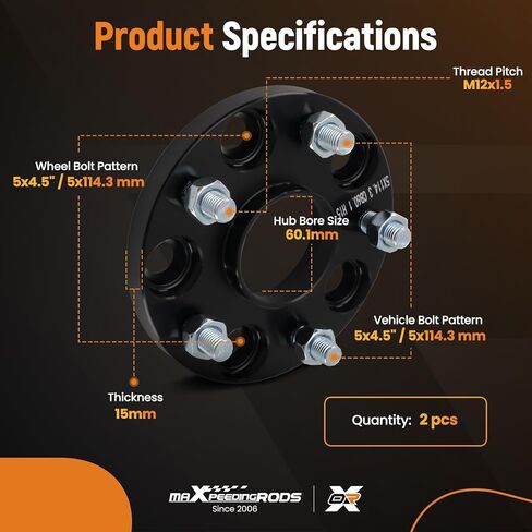 2x 15mm Hub Centric Spacers compatible for Lexus GS450h GS460 5x114.3 60.1mm M12x1.5 in Kuwait