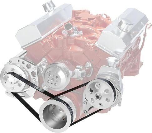 Chevy Small Block Serpentine Conversion Kit, Polished Billet Aluminum Pulleys & Brackets, 8 Rib Serpentine System for Long Water Pump, Compatible with SBC 283 302 305 327 350 400 Engines in Kuwait