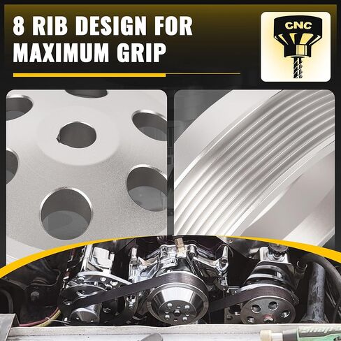 Chevy Small Block Serpentine Conversion Kit, Polished Billet Aluminum Pulleys & Brackets, 8 Rib Serpentine System for Long Water Pump, Compatible with SBC 283 302 305 327 350 400 Engines in Kuwait