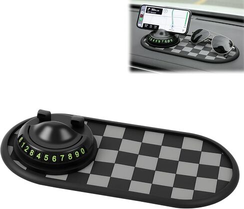 Multifunctional Car Anti-Slip Mat with 360° Rotating Phone Holder,Anti Slip Mat for Car Dashboard with Temporary Parking Number,Anti Slip Phone Mat for Car for Phones, Sunglasses, Keys (Gray Black) in Saudi Arabia