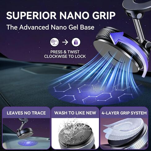 حامل هاتف السيارة المغناطيسي BestShop Nano Gel من Minson - قبضة على جميع الأسطح (التصاق 108 رطل ومغناطيس 3000 جرام)، حامل قابل للطي 360 درجة لهاتف iPhone 17-12 وSamsung وAndroid في السيارة/صالة الألعاب الرياضية/المنزل/أي لوحة قيادة in Kuwait