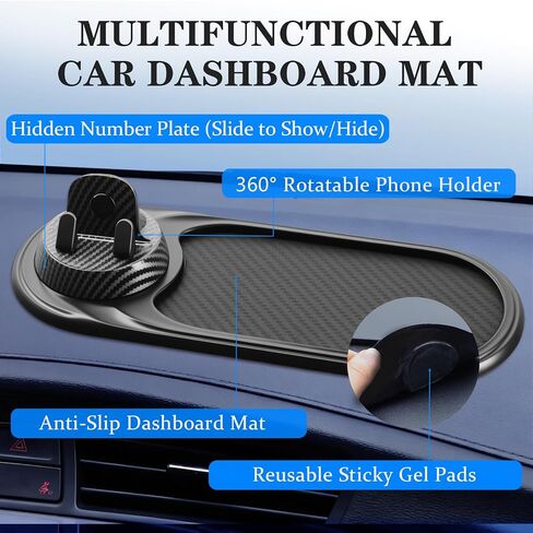 3-in-1 Multifunctional Car Anti-Slip Mat, 360° Rotating Phone Holder with Hidden Parking Number Plate, PVC Dashboard Mat, Fit for Cars, Trucks, SUVs in Kuwait