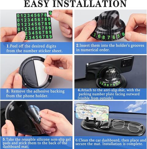 3-in-1 Multifunctional Car Anti-Slip Mat, 360° Rotating Phone Holder with Hidden Parking Number Plate, PVC Dashboard Mat, Fit for Cars, Trucks, SUVs in Kuwait