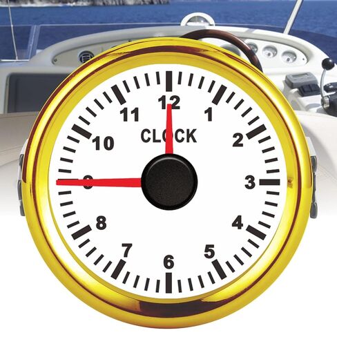 Universal Red Backlight 2in Clock Gauge Instrument 0–12 Hourmeter for Car Boat Yacht (Gold Frame on White Background) in Saudi Arabia