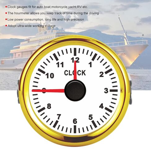 Universal Red Backlight 2in Clock Gauge Instrument 0–12 Hourmeter for Car Boat Yacht (Gold Frame on White Background) in Saudi Arabia