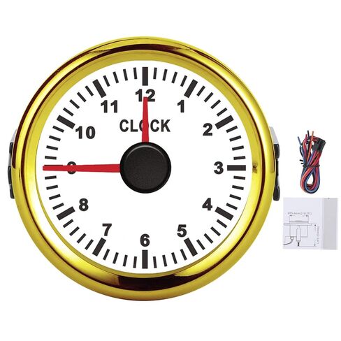 Universal Red Backlight 2in Clock Gauge Instrument 0–12 Hourmeter for Car Boat Yacht (Gold Frame on White Background) in Saudi Arabia