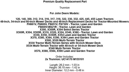 بديل لجون ديري UC14170 M155101 مرتكز الدوران لـ X534 X540 X570 X580 X584 الكمية 2 OEM in Kuwait