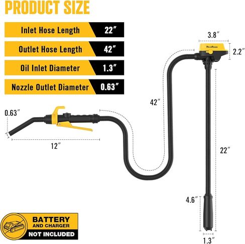 مضخة نقل الوقود المزدوجة الطاقة من ReliaRoads، مضخة وقود لاسلكية متوافقة مع بطاريات DEWalt 20V وMilwauke 18V، مضخة محمولة مطورة 3.2 GPM للديزل والماء والبنزين (البطارية غير متضمنة) in Kuwait