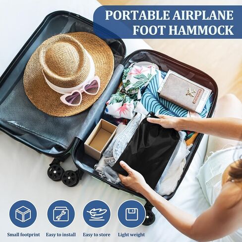 Airplane Foot Hammock, Travel Essentials Thickened Bamboo Foot Rest for Plane Travel with Adjustment Strap, Long Flight Must Haves (1-pcs Black) in Kuwait