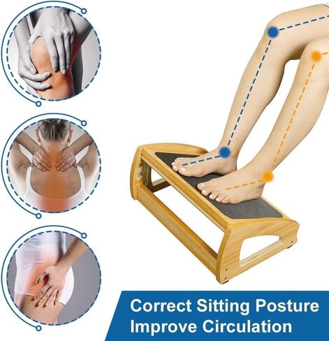 StrongTek Ergonomic Under Desk Footrest, 3 Adjustable Heights Wooden Office Footrest, Large Anti-Slip Surface, Improves Posture and Blood Circulation, up to 400lbs (Natural) in Kuwait