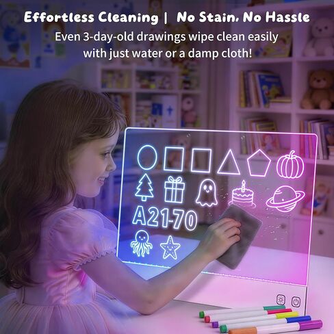 لوحة رسم LED قابلة لإعادة الشحن مقاس 16 بوصة مع 7 ألوان ضوئية و6 أوضاع ديناميكية، لوحة رسم مضيئة للمسح الجاف بفن النيون، لعبة رسم هدية للأطفال/الفتيات/المراهقين in Kuwait