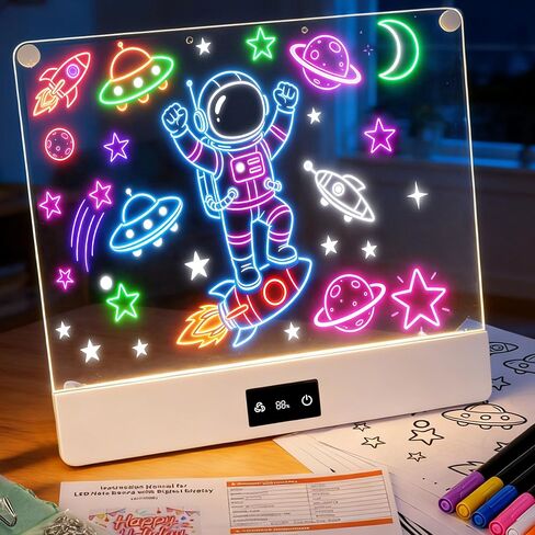 لوحة رسم LED للأطفال - لوحات ملاحظات فنية قابلة لإعادة الشحن مقاس 14 بوصة، لوحات ملاحظات فنية نيون متوهجة، لعبة هدايا عيد الميلاد للأطفال والبنات والأولاد والمراهقين، لوحة كتابة رسائل للمسح الجاف من الأكريليك المضيئة مع 7 علامات in Kuwait