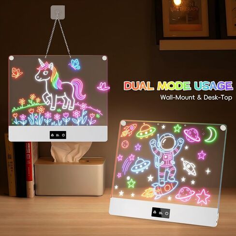 لوحة رسم LED للأطفال - لوحات ملاحظات فنية قابلة لإعادة الشحن مقاس 14 بوصة، لوحات ملاحظات فنية نيون متوهجة، لعبة هدايا عيد الميلاد للأطفال والبنات والأولاد والمراهقين، لوحة كتابة رسائل للمسح الجاف من الأكريليك المضيئة مع 7 علامات in Kuwait