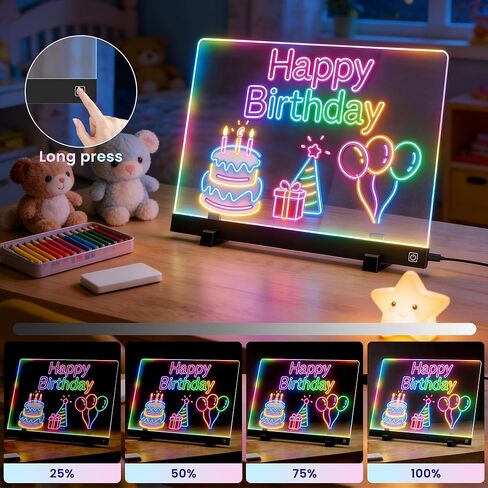 لوحة رسم LED للأطفال مقاس 16 بوصة - لوحة رسومات الشعار المبتكرة المضيئة مع تأثير متوهج بـ 7 ألوان، تابلت رسم قابل للمسح الجاف مع حامل وكتاب تتبع، هدايا عيد ميلاد للفتيات والأولاد من عمر 4 إلى 12 عامًا in Kuwait